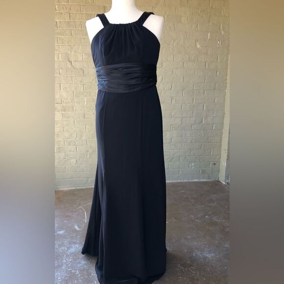 Elegant DAVID'S Bridal Black Flowy Full-Length Dress D273 - Picture 2 of 13